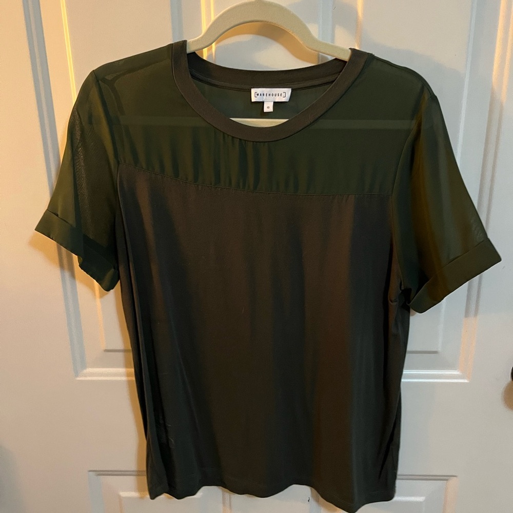 Warehouse Dark Green T-shirt with Sheer Top